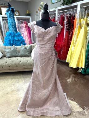 Stellah Blush Sparkle Off-Shoulder Prom Dress